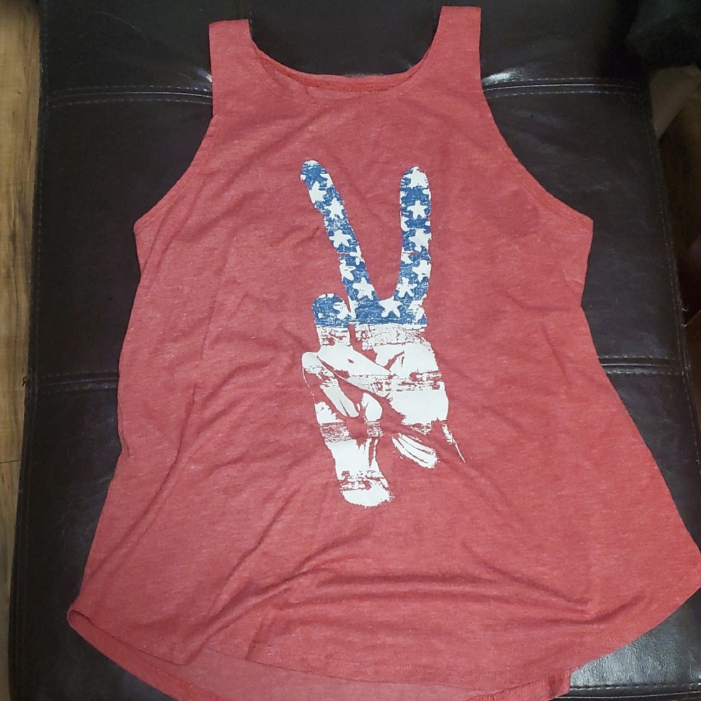 Casual Red Tank Top with Peace Sign Graphic